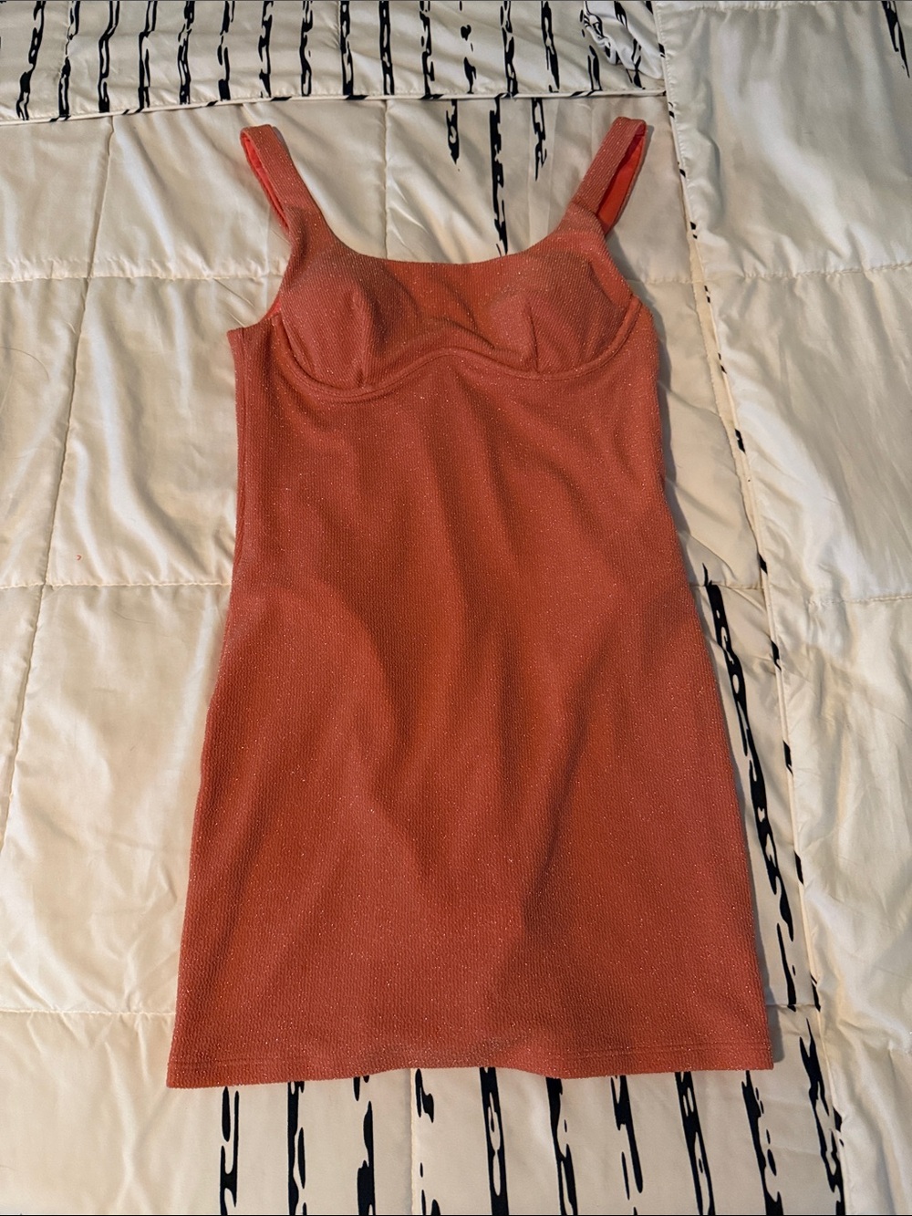 PINK Corset Top Sleeveless Sparkle Rust Bodycon Mini Dress With Built In Body